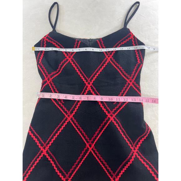 Tocca Black Wool Cashmere Slip Dress with Multi Colored Red Rickrack Detail 4 - Picture 5 of 7